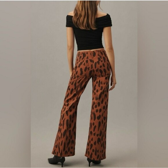 Maeve The Junie High-Rise Flare Stretchy Jeans Brown Motif Size 33 Animal Print - Picture 3 of 12